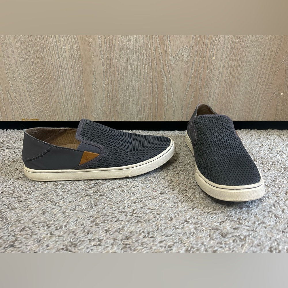 Olukai Womens Pehuea Gray Loafer Size 7.5 Tan Outdoor Casual SlipOn Sneaker Shoe